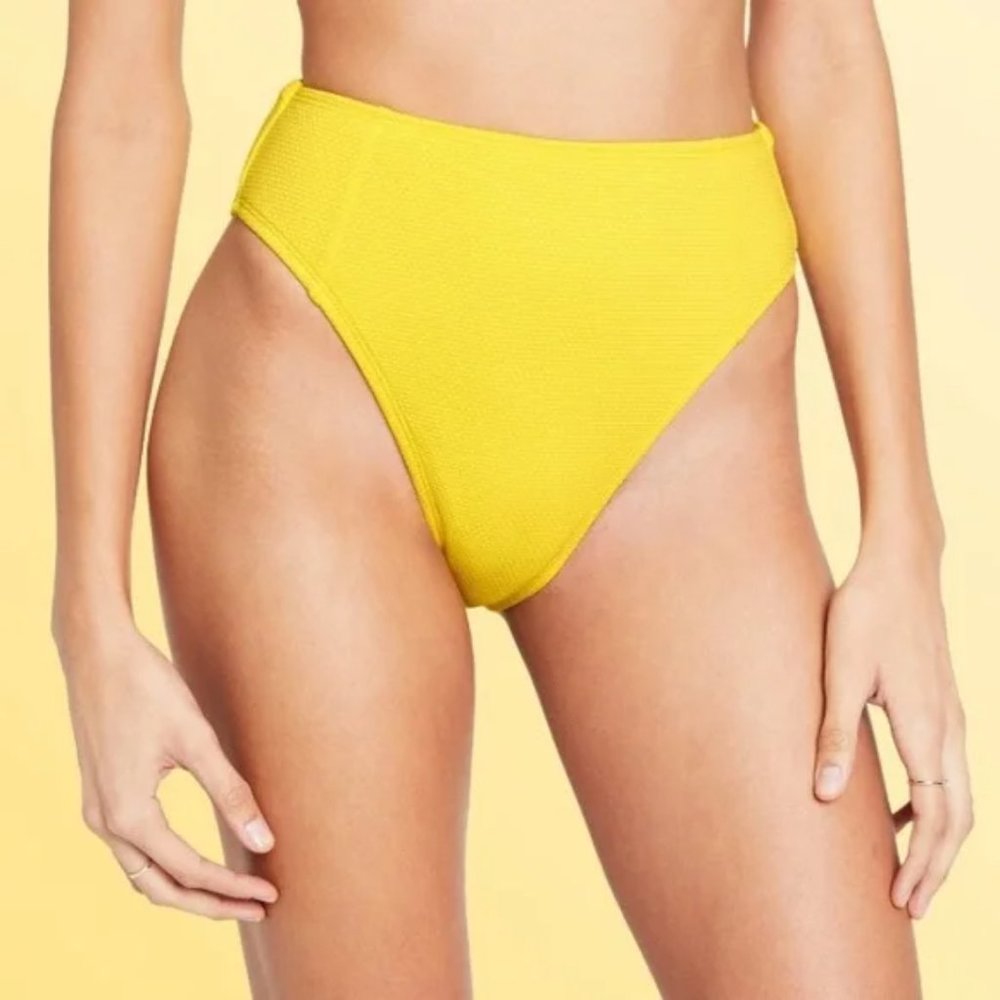 NWT Women's High-Waist Textured Bikini Bottom - Stoney Clover Lane Yellow